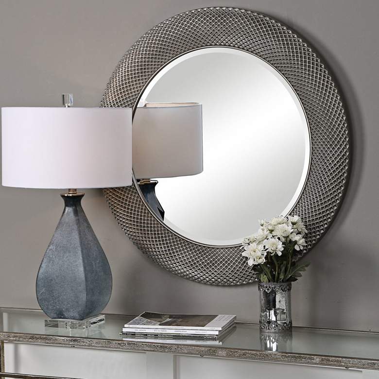 Image 1 Uttermost Aziza Metallic Silver 35" Round Wall Mirror