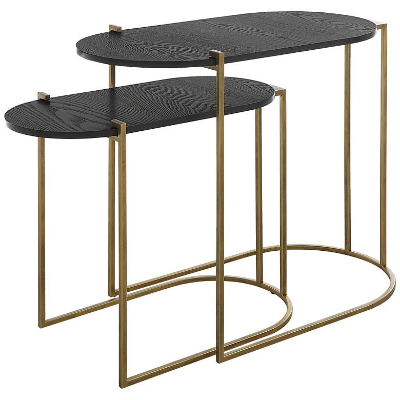 Image 3 Uttermost Aztec Antique Brass Ebony Stained Nesting Tables Set of 2
