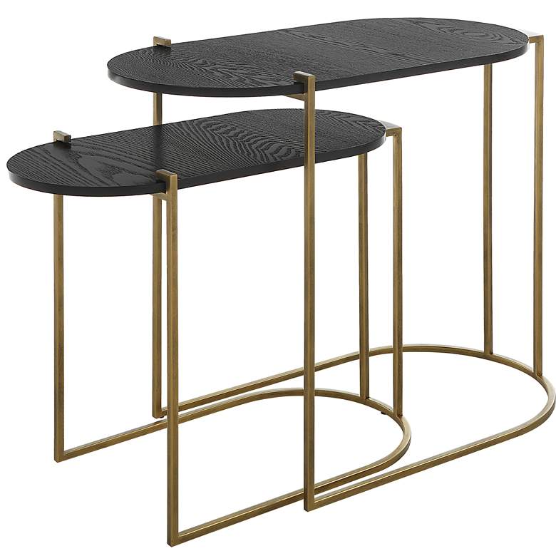 Image 3 Uttermost Aztec Antique Brass Ebony Stained Nesting Tables Set of 2