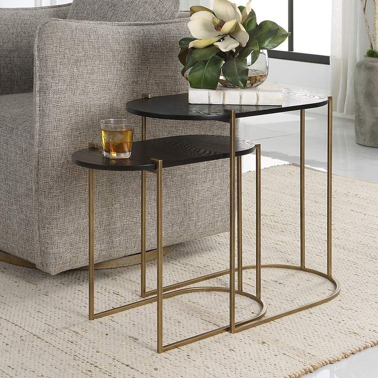 Image 2 Uttermost Aztec Antique Brass Ebony Stained Nesting Tables Set of 2