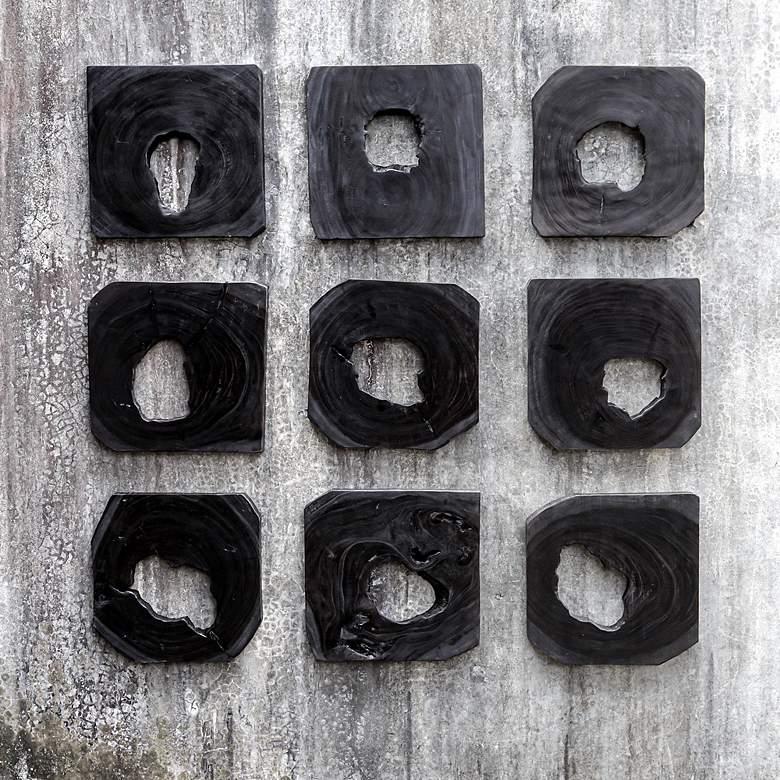 Image 1 Uttermost Bahati 16" Square Ebony Stain 9-Piece Wood Wall Art Set