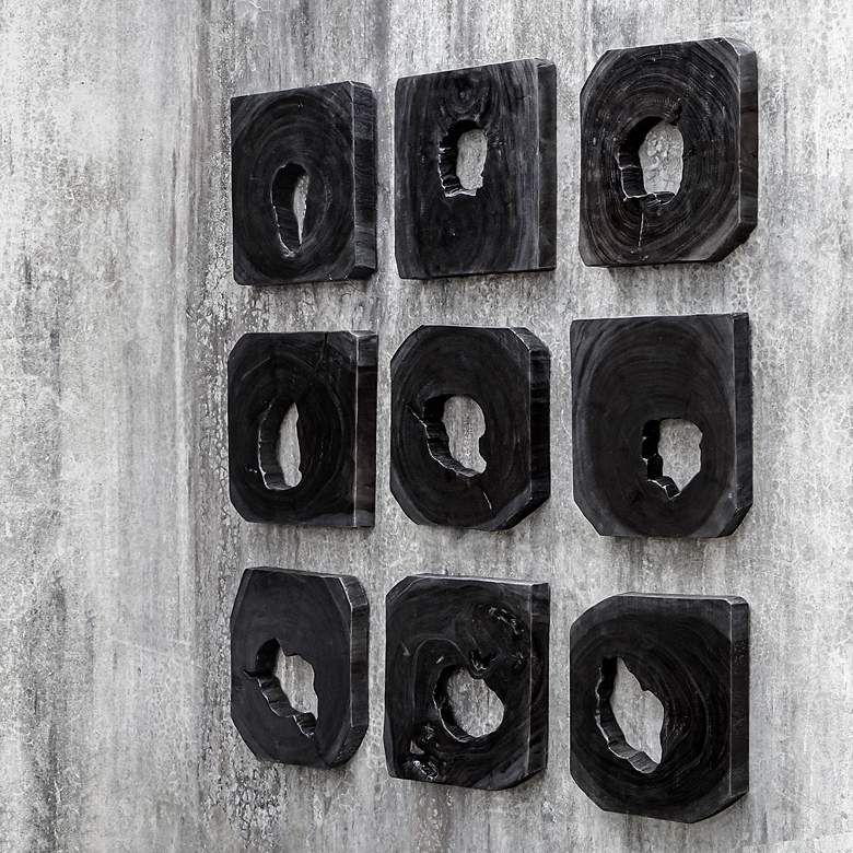 Image 3 Uttermost Bahati 16" Square Ebony Stain 9-Piece Wood Wall Art Set more views