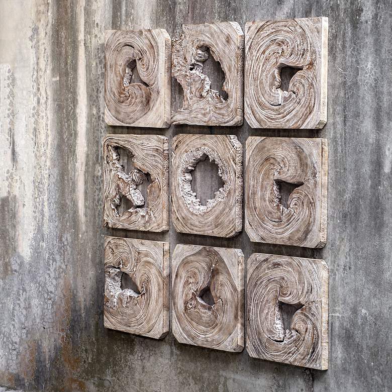Image 1 Uttermost Bahati 16" Wide 9-Piece Wood Wall Art Set
