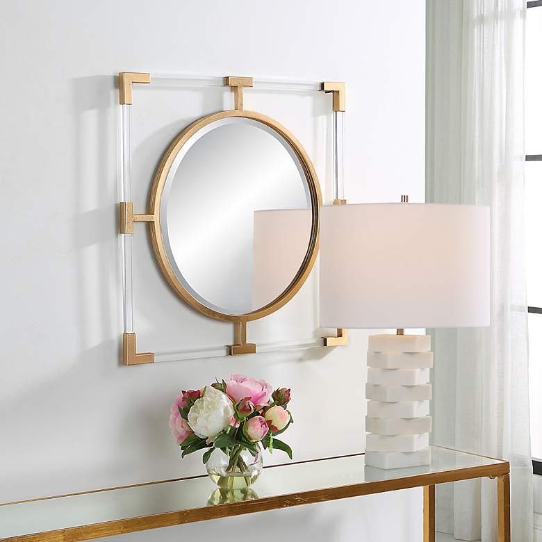 Image 3 Uttermost Balkan Gold Leaf 24" Square Wall Mirror more views