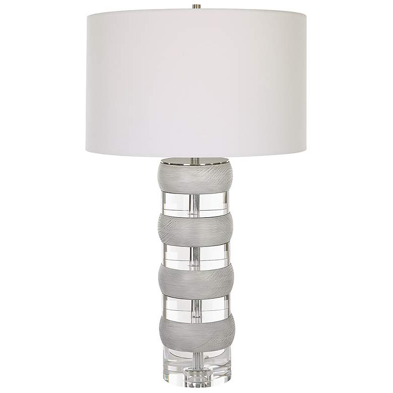 Image 2 Uttermost Band Together Stacked Crystal and Wood Table Lamp