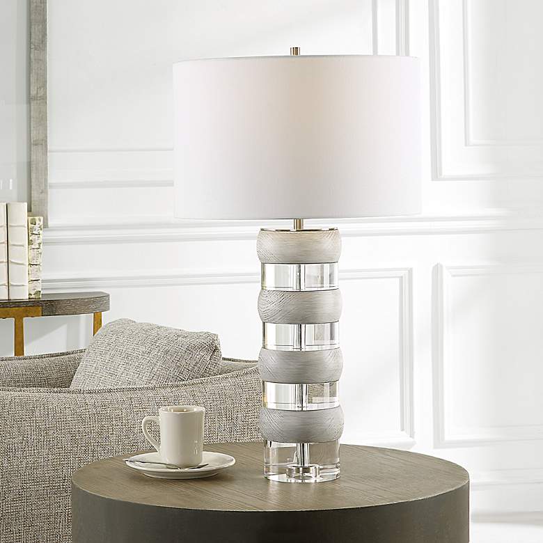 Image 1 Uttermost Band Together Stacked Crystal and Wood Table Lamp