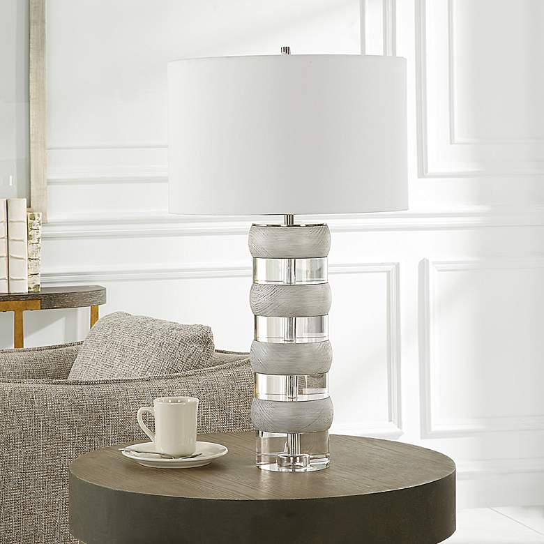 Image 3 Uttermost Band Together Stacked Crystal and Wood Table Lamp more views