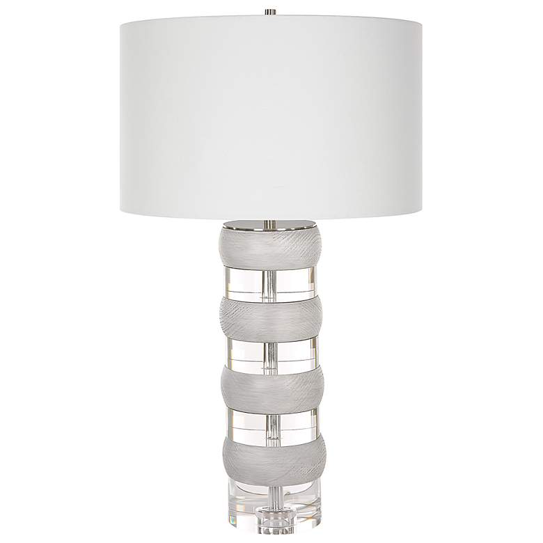 Image 4 Uttermost Band Together Stacked Crystal and Wood Table Lamp more views
