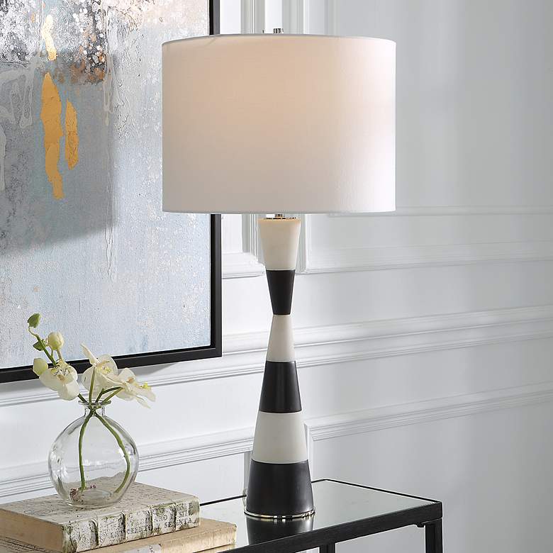 Image 1 Uttermost Bandeau 29 1/2" Banded Black White Stone Table Lamp