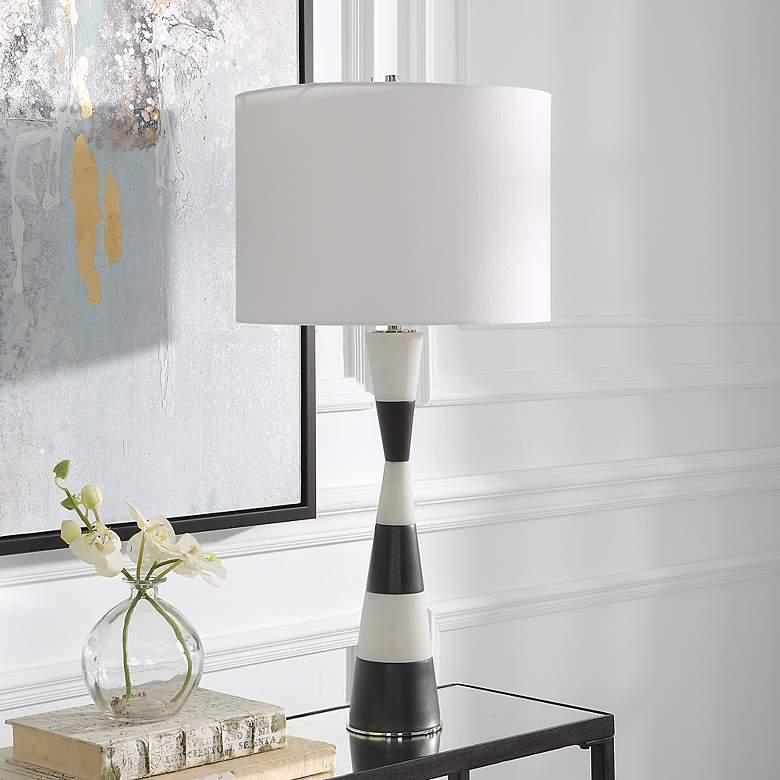Image 3 Uttermost Bandeau 29 1/2" Banded Black White Stone Table Lamp more views