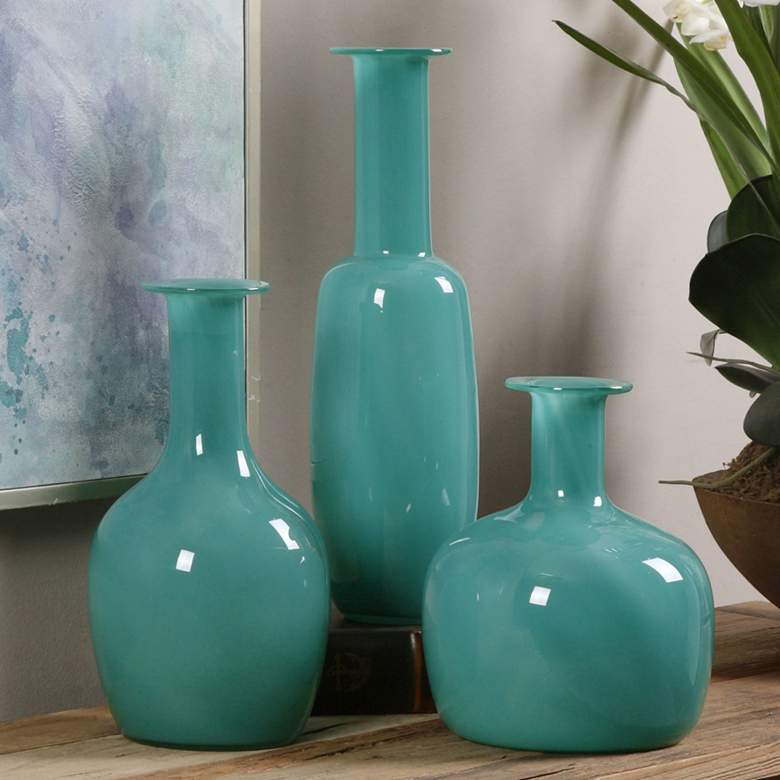 Image 1 Uttermost Baram 3-Piece Persian Green Glass Vase Set