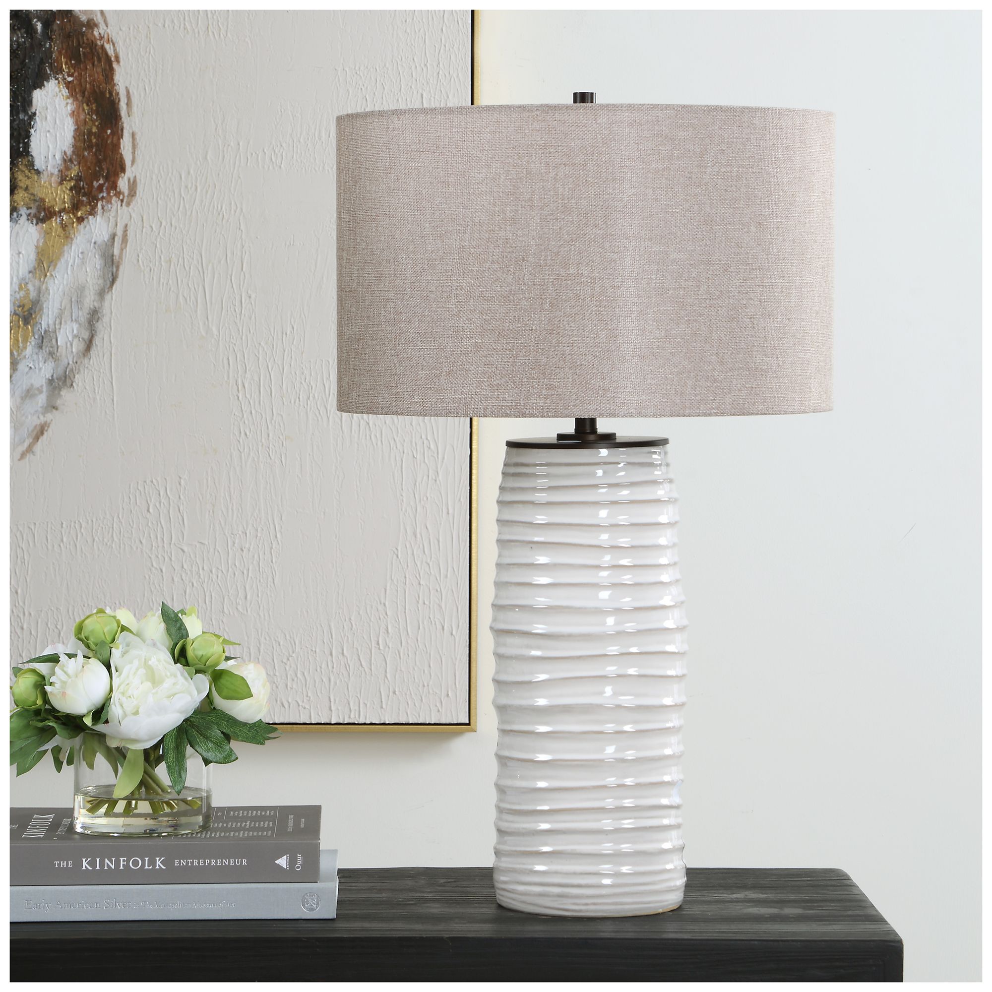 Image 3 Uttermost Barat 27 1/2" Distressed White Ceramic Table Lamp more views