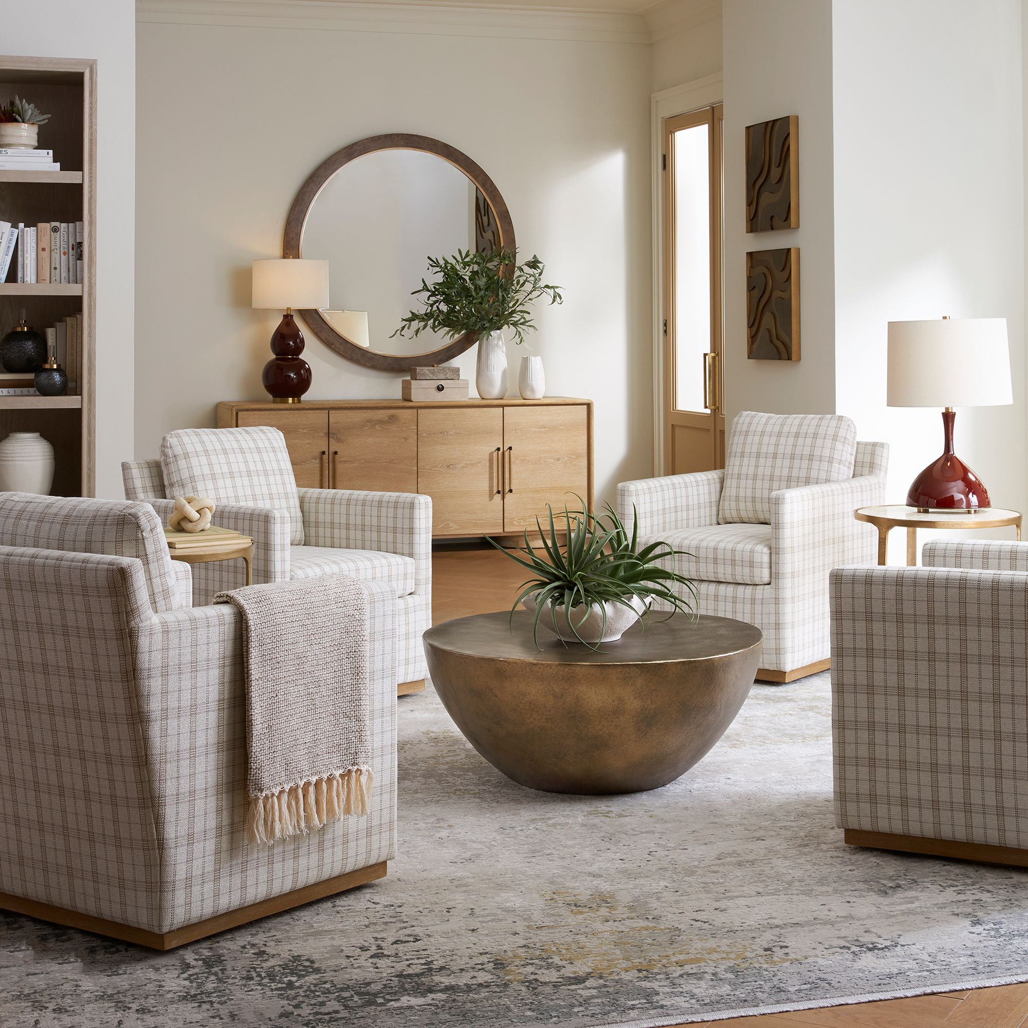 Uttermost Basie Plaid Linen Fabric Swivel Chair