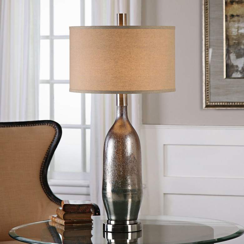 Image 1 Uttermost Basola Olive Gray Organic Glass Vase Table Lamp