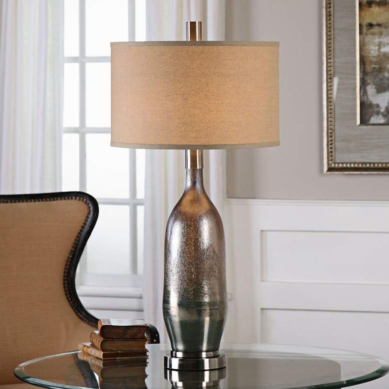 Image 1 Uttermost Basola Olive Gray Organic Glass Vase Table Lamp