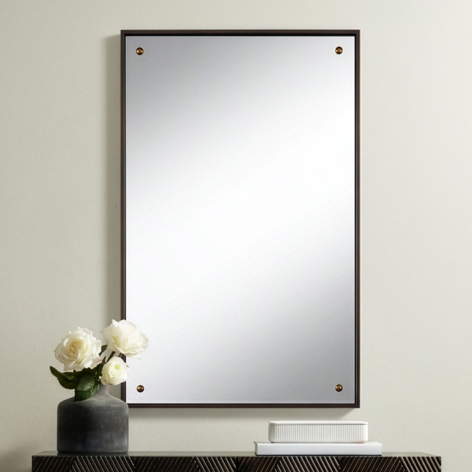 Uttermost Batavia 24x38 Dark Bronze Wall Mirror with Button Detail Set of 2