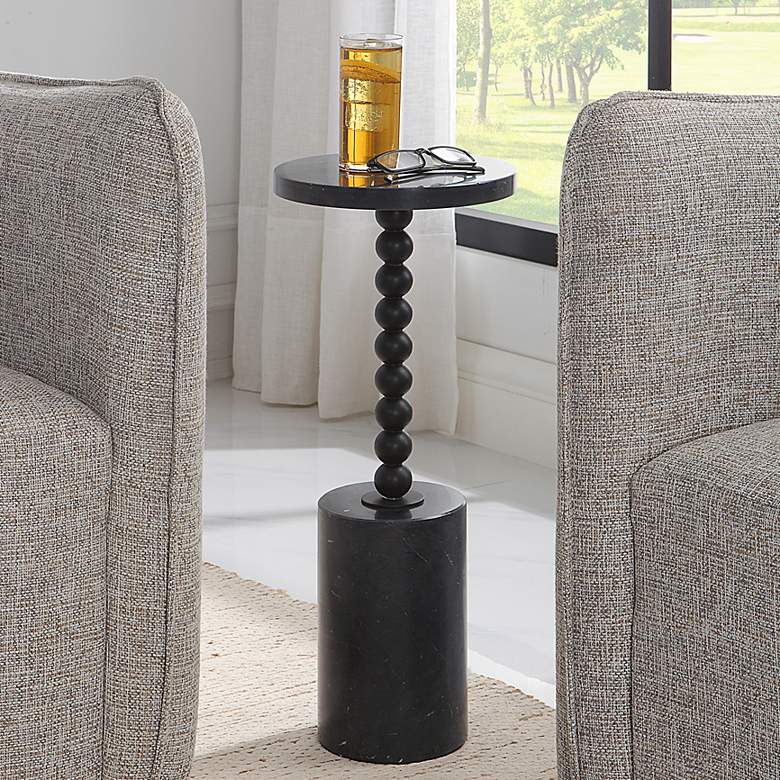 Image 1 Uttermost Bead 10 inch Wide Black Marble Round Drink Table