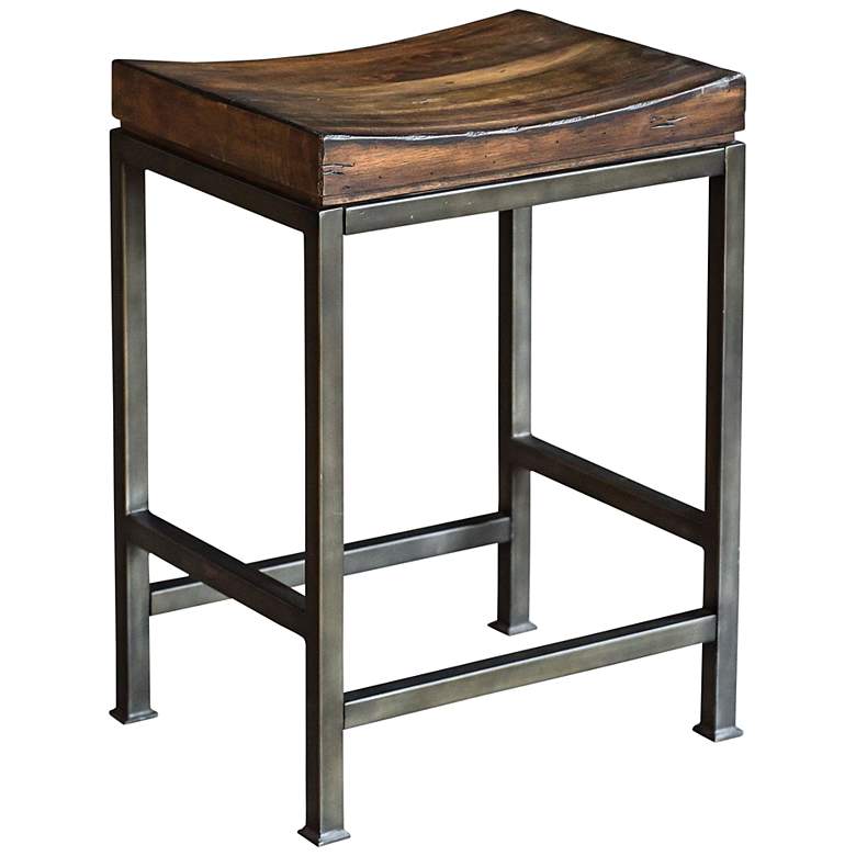 Image 2 Uttermost Beck 24" High Steel and Dark Walnut Wood Counter Stool