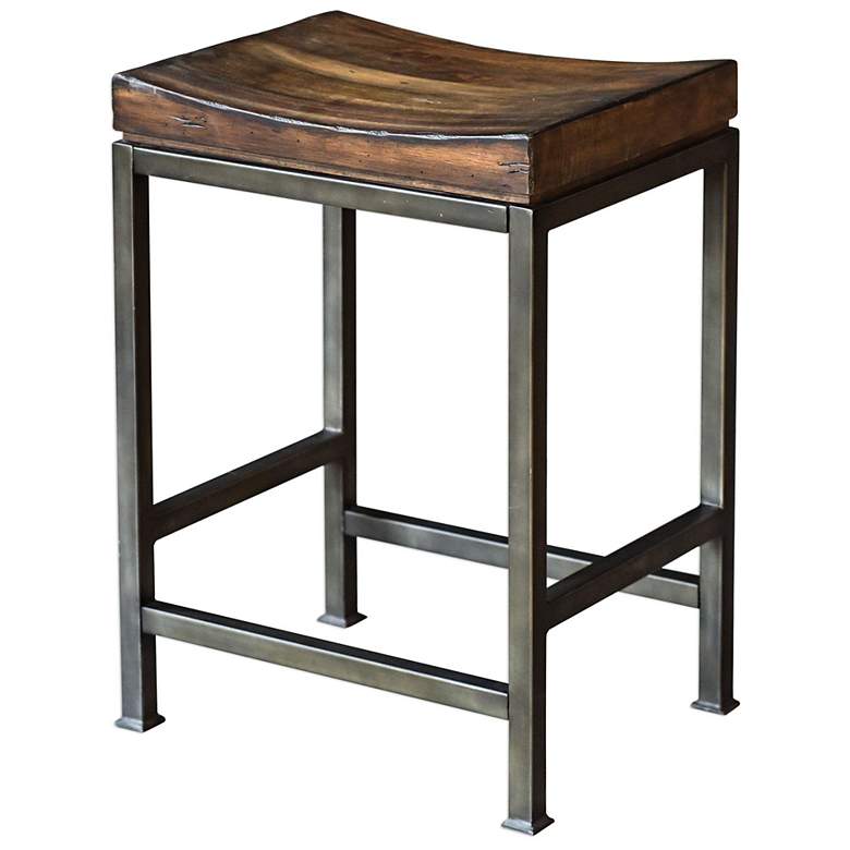 Image 2 Uttermost Beck 24 inch High Steel and Dark Walnut Wood Counter Stool