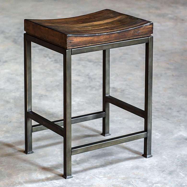 Image 1 Uttermost Beck 24" High Steel and Dark Walnut Wood Counter Stool