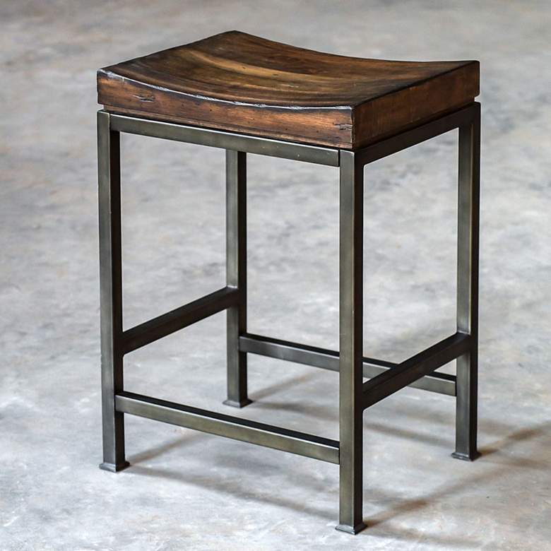 Image 1 Uttermost Beck 24 inch High Steel and Dark Walnut Wood Counter Stool