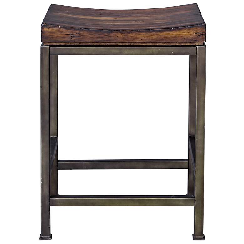 Image 4 Uttermost Beck 24" High Steel and Dark Walnut Wood Counter Stool more views