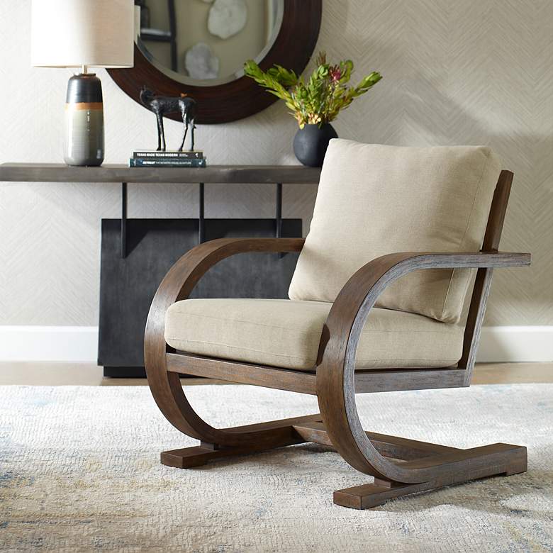 Image 1 Uttermost Bedrich Weathered Pecan and Neutral Accent Chair