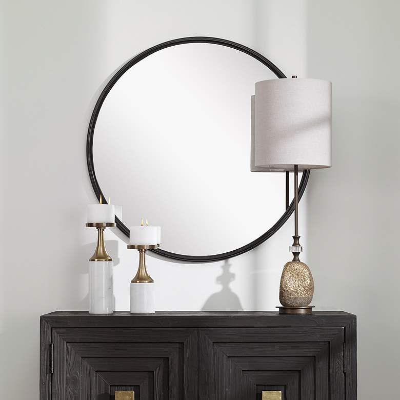 Image 3 Uttermost Belham Aged Satin Black/Bronze 35 inch Round Wall Mirror more views