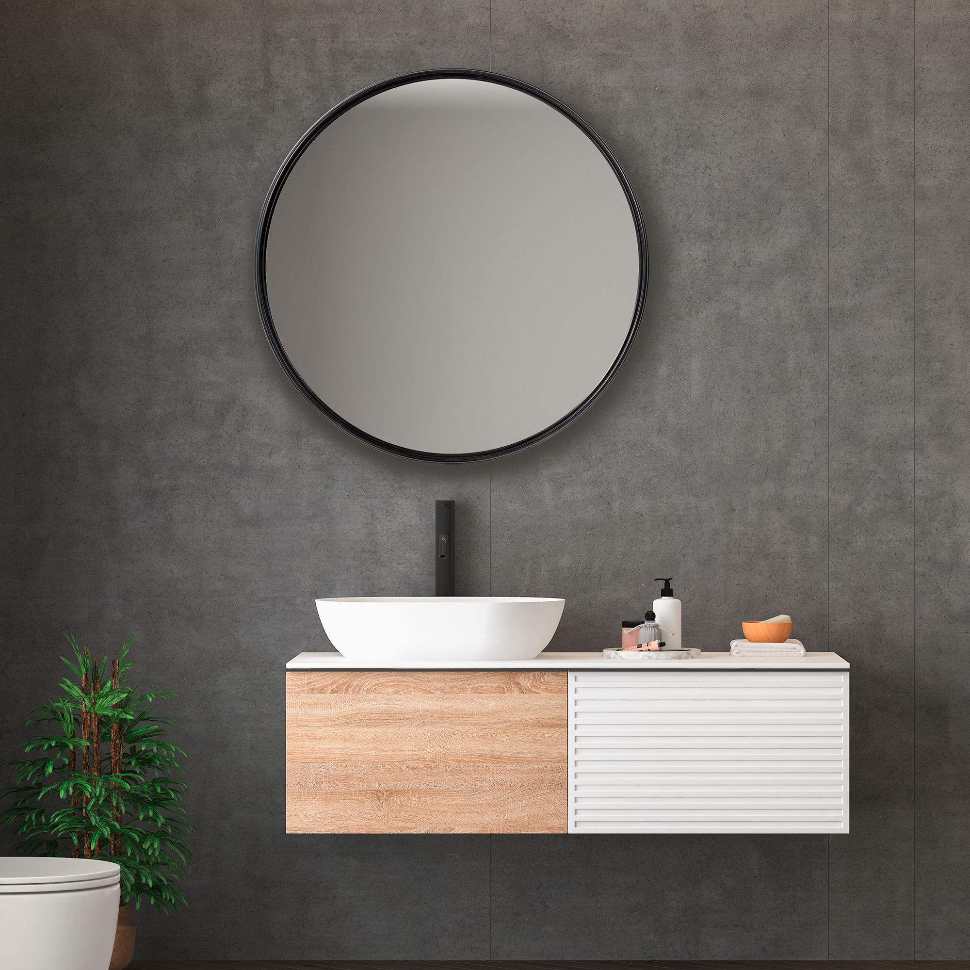 Uttermost Belham Aged Satin Black/Bronze 35" Round Wall Mirror
