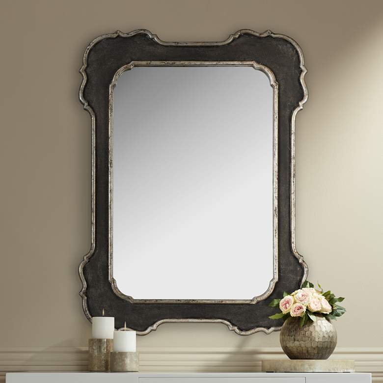 Image 1 Uttermost Bellano Aged Black 31 1/2 inch x 42 inch Wall Mirror