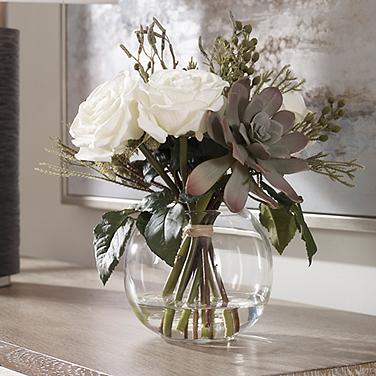Uttermost Belmonte 13" High Faux Succulents and White Roses Bouquet