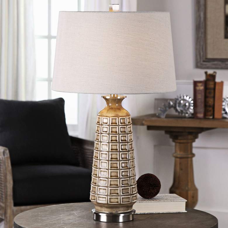 Image 1 Uttermost Belser Embossed Mushroom Gray Ceramic Table Lamp