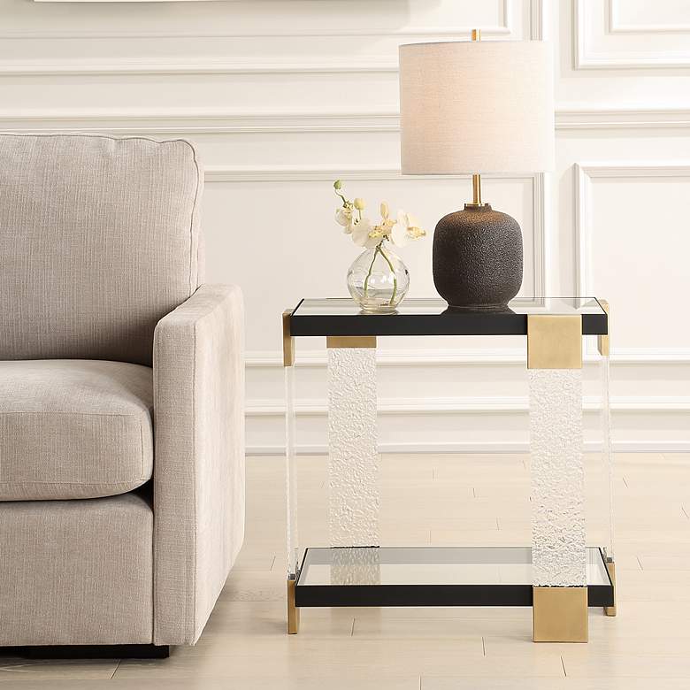Image 1 Uttermost Bendena 25" Wide Satin Black and Glass Side Table