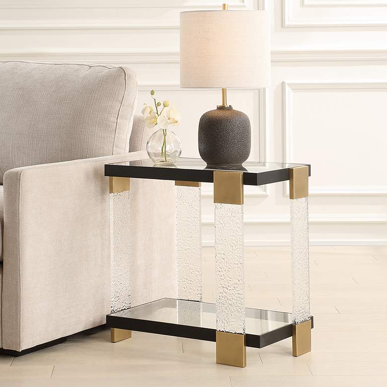 Image 3 Uttermost Bendena 25" Wide Satin Black and Glass Side Table more views