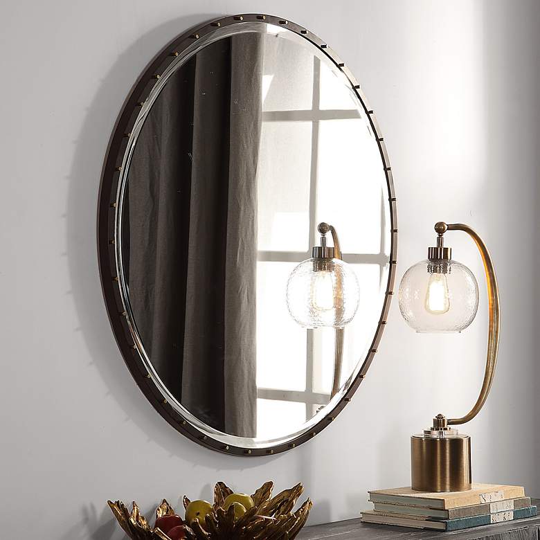 Image 3 Uttermost Benedo Rustic Black 42 inch Round Oversized Mirror more views