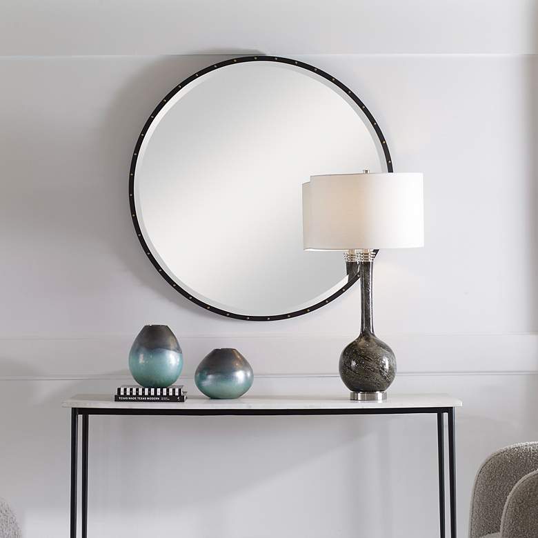 Image 6 Uttermost Benedo Rustic Black 42" Round Oversized Mirror more views