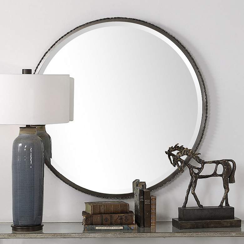Image 1 Uttermost Benedo Rustic Black 42" Round Wall Mirror