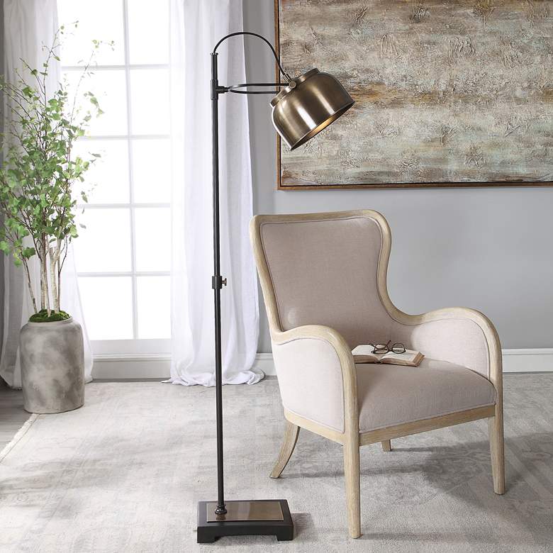 Image 1 Uttermost Bessemer 62" Plated Modern Brass and Black Floor Lamp