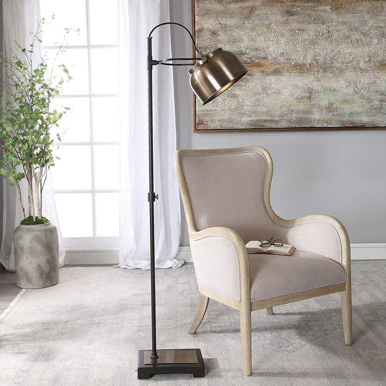 Image 1 Uttermost Bessemer Plated Antique Brass and Black Floor Lamp
