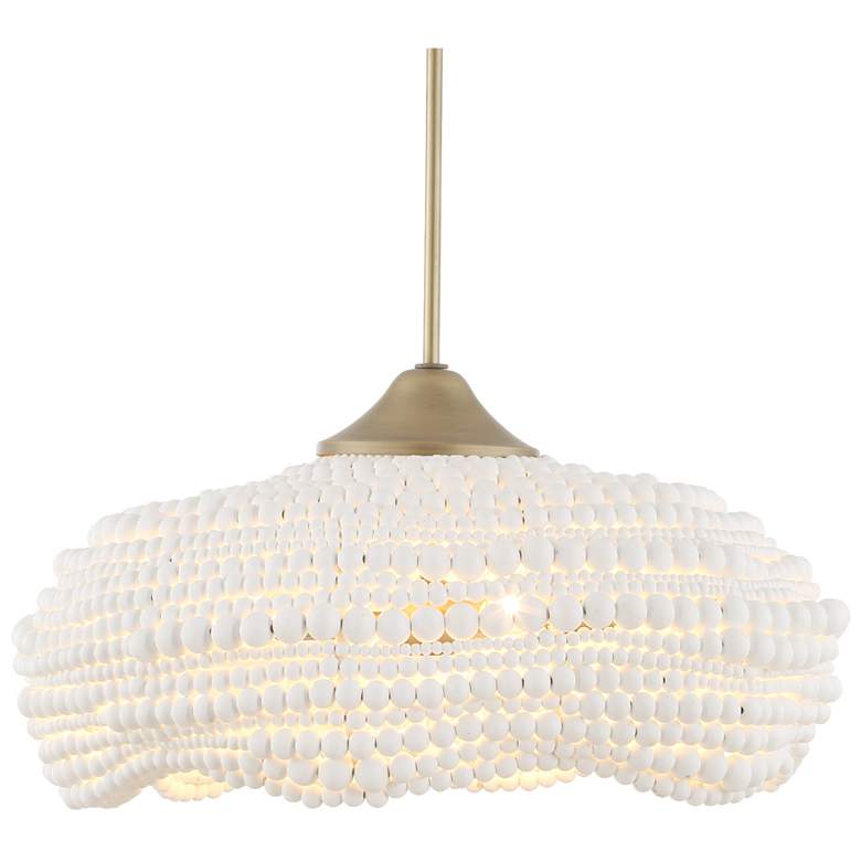 Image 1 Uttermost Biddeford 24" Wide Gold Metal and White Wood Bead 5-Light Pendant