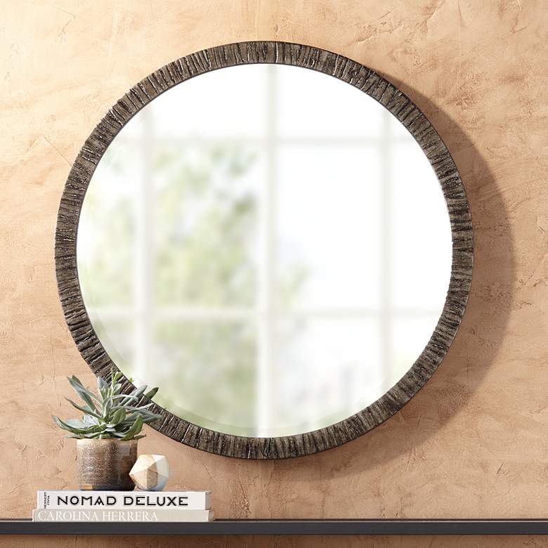 Image 1 Uttermost Bili 34" Round Antique Silver Leaf Mirror