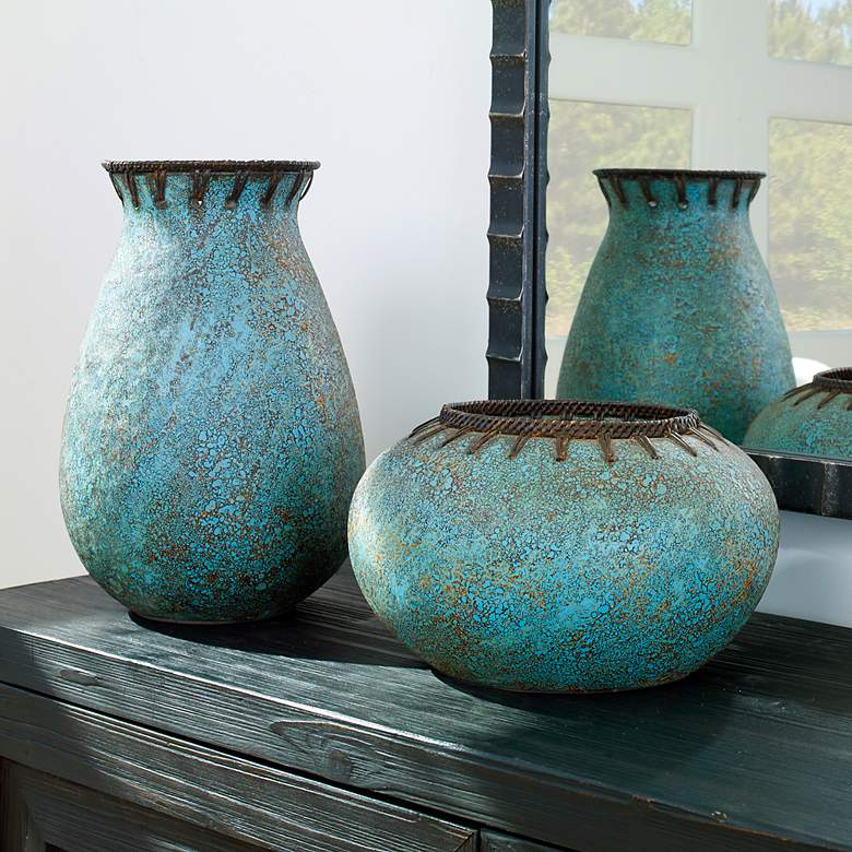 Image 1 Uttermost Bisbee Turquoise Terracotta 2-Piece Vase Set