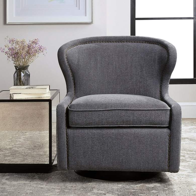 Image 1 Uttermost Biscay Dark Charcoal Gray Swivel Chair