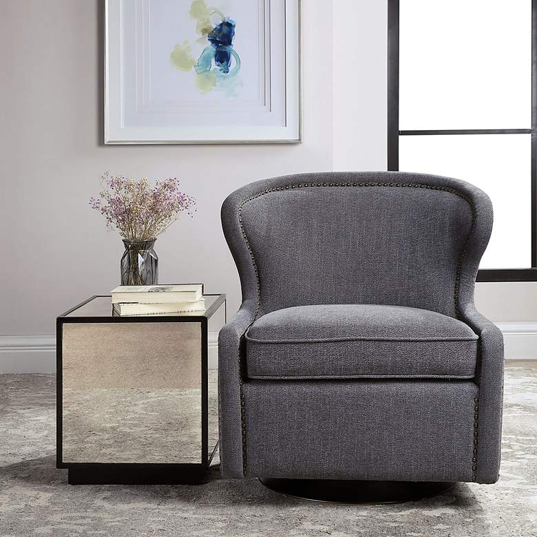 Image 3 Uttermost Biscay Dark Charcoal Gray Swivel Chair more views