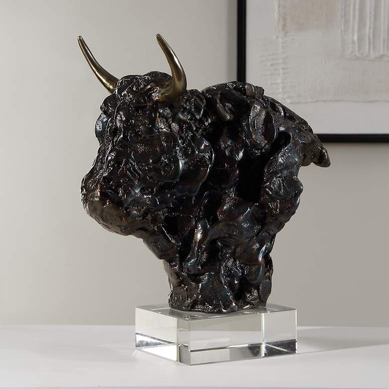 Image 1 Uttermost Bison Bust 13" High Tarnished Bronze Statue