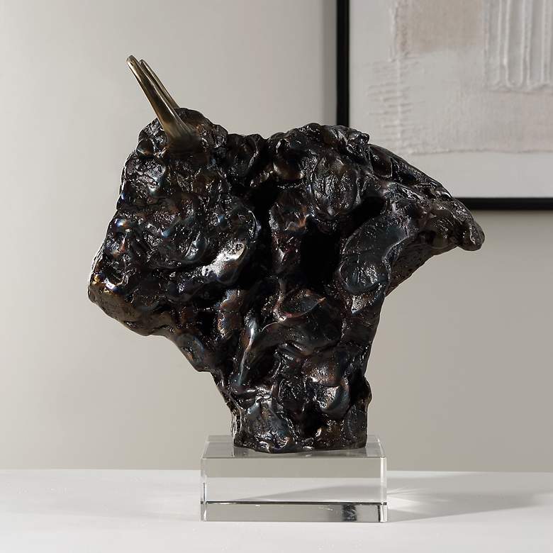 Image 3 Uttermost Bison Bust 13" High Tarnished Bronze Statue more views