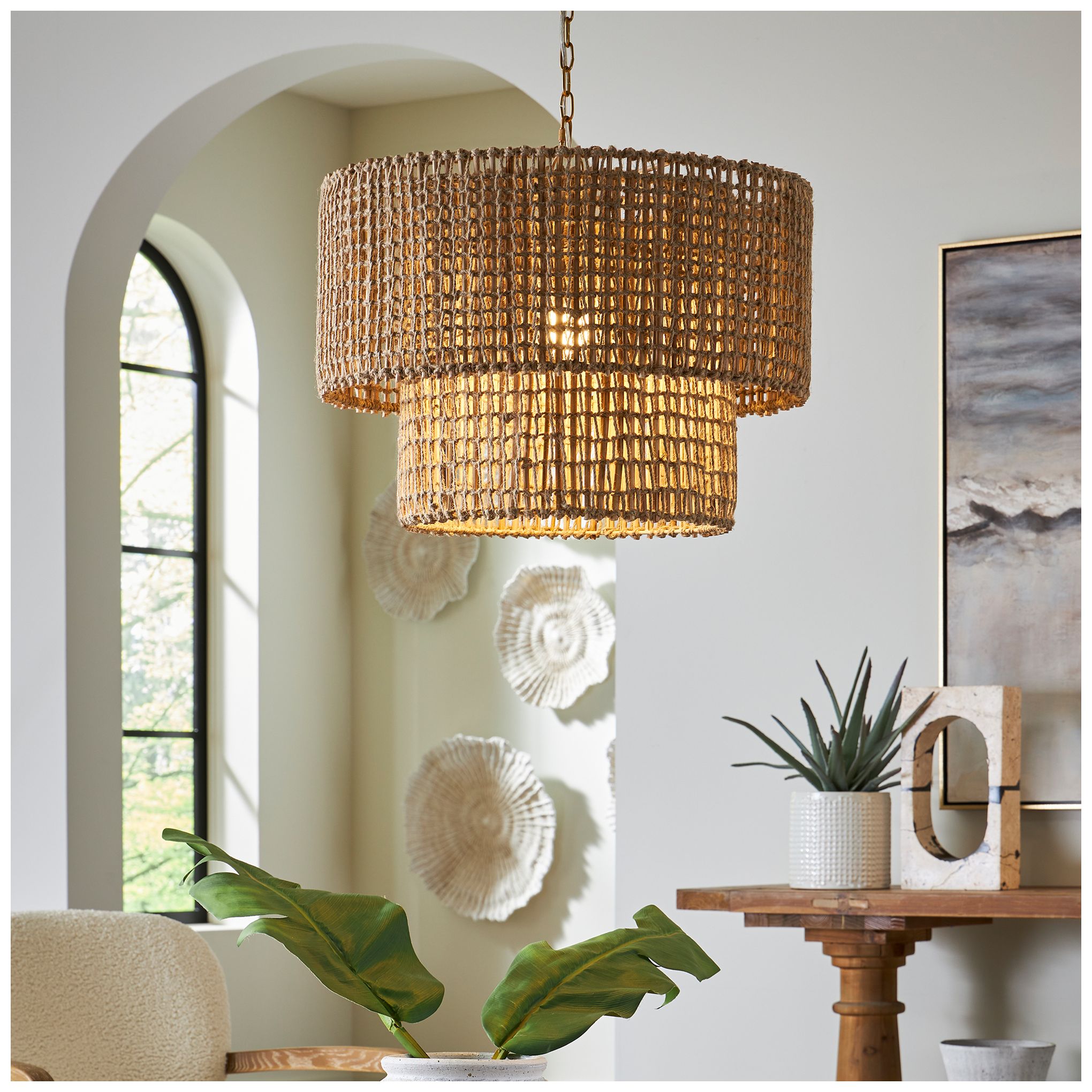 Image 6 Uttermost Biswas 24" Wide Natural Jute Drum Pendant Light more views