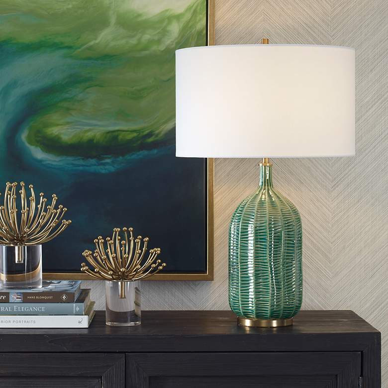 Image 1 Uttermost Bixby 24 1/2" Modern Hunter Green Glaze Ceramic Table Lamp