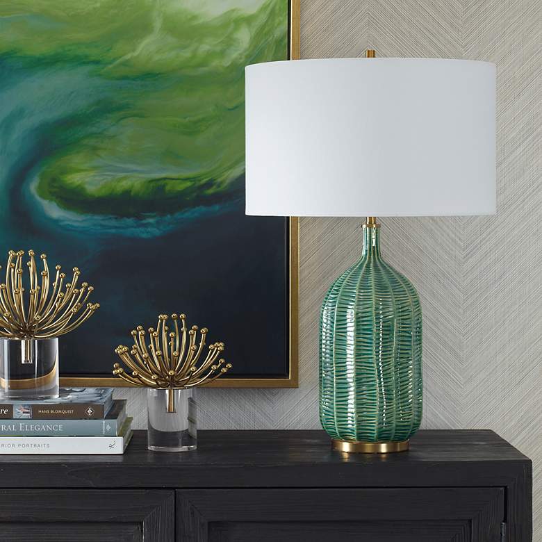 Image 3 Uttermost Bixby 24 1/2" Modern Hunter Green Glaze Ceramic Table Lamp more views