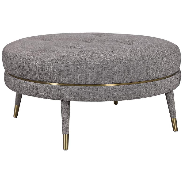 Uttermost Blake Taupe Brown and Gray Button Tufted Ottoman more views